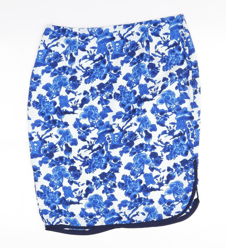 South Womens Blue Floral Polyester Straight & Pencil Skirt Size 14