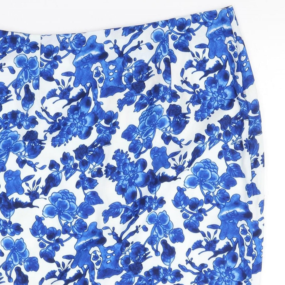 South Womens Blue Floral Polyester Straight & Pencil Skirt Size 14