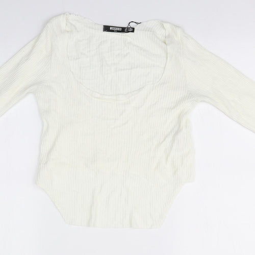 Missguided Womens White Round Neck  Acrylic Pullover Jumper Size 12