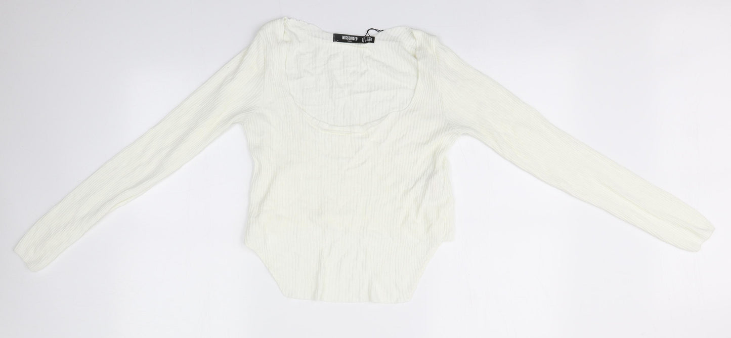 Missguided Womens White Round Neck  Acrylic Pullover Jumper Size 12