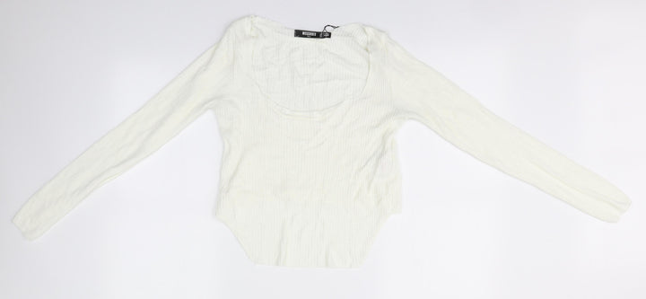 Missguided Womens White Round Neck  Acrylic Pullover Jumper Size 12
