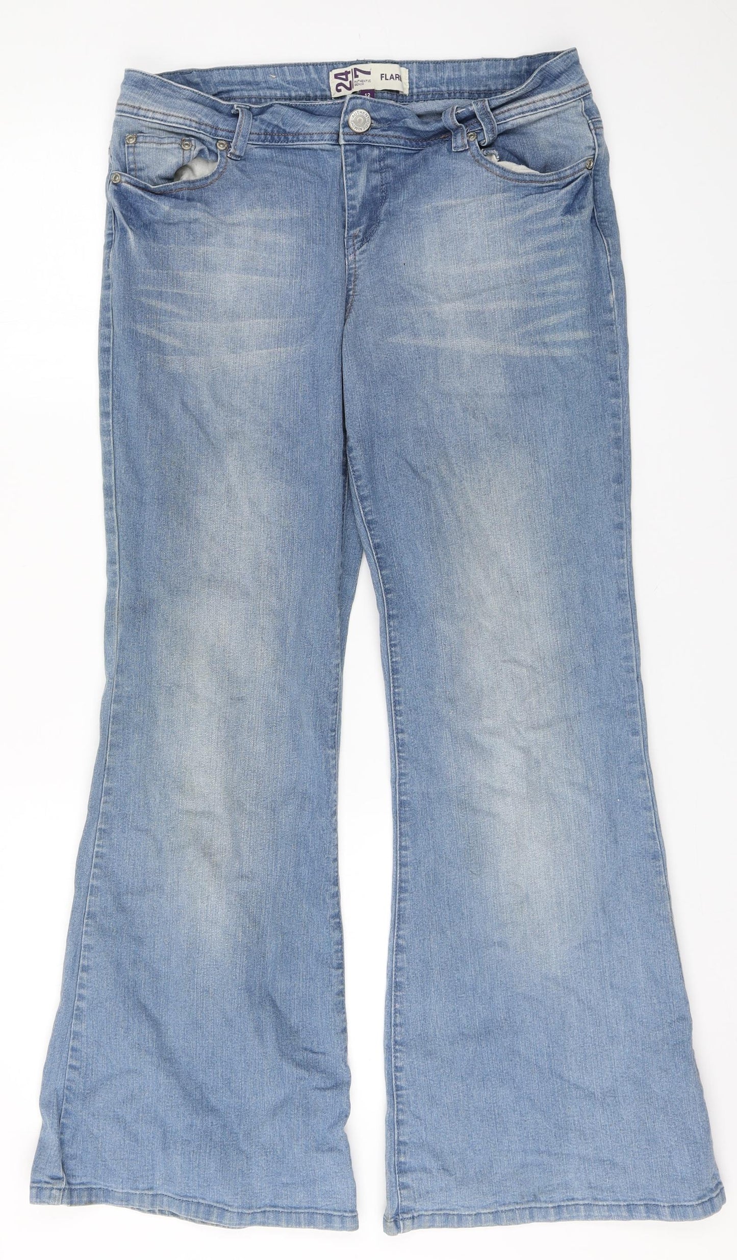 Denim 24/7 Womens Blue  Cotton Flared Jeans Size 12 L30 in Regular