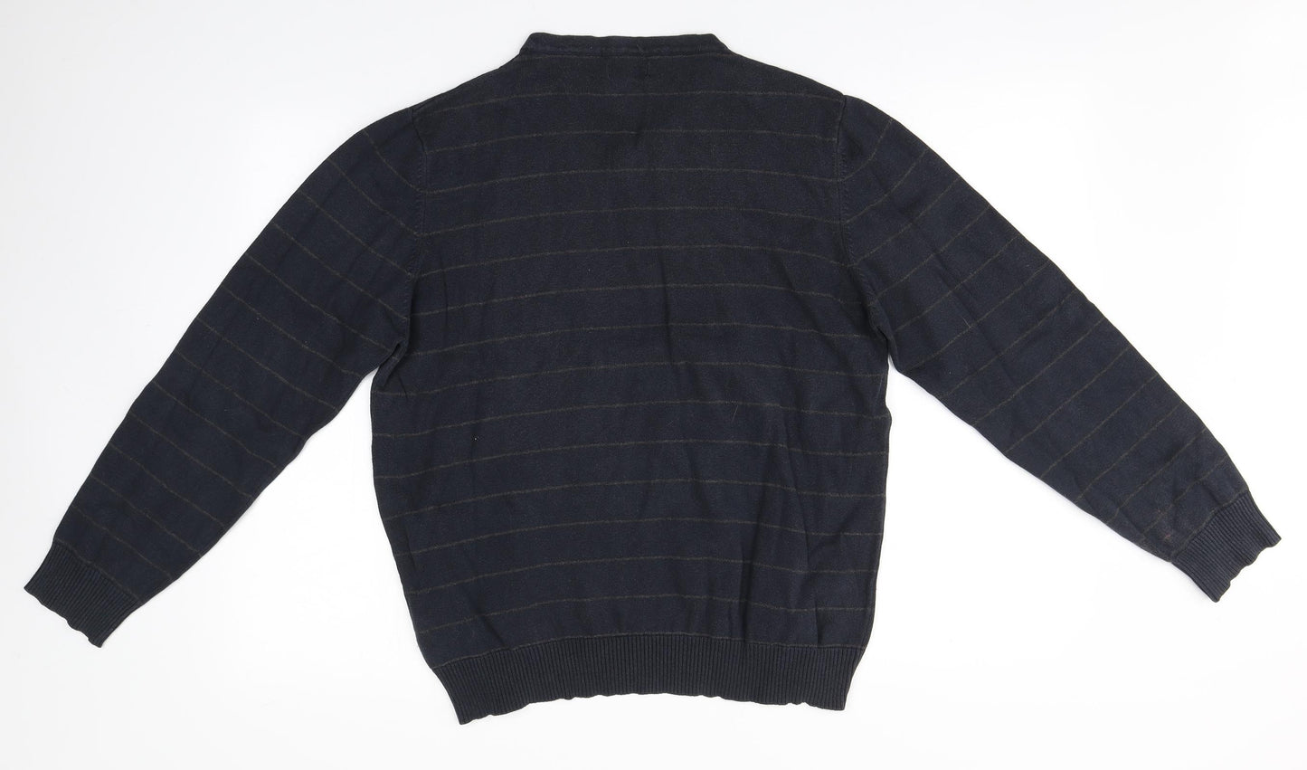 F&F Mens Red V-Neck Striped Cotton Pullover Jumper Size L