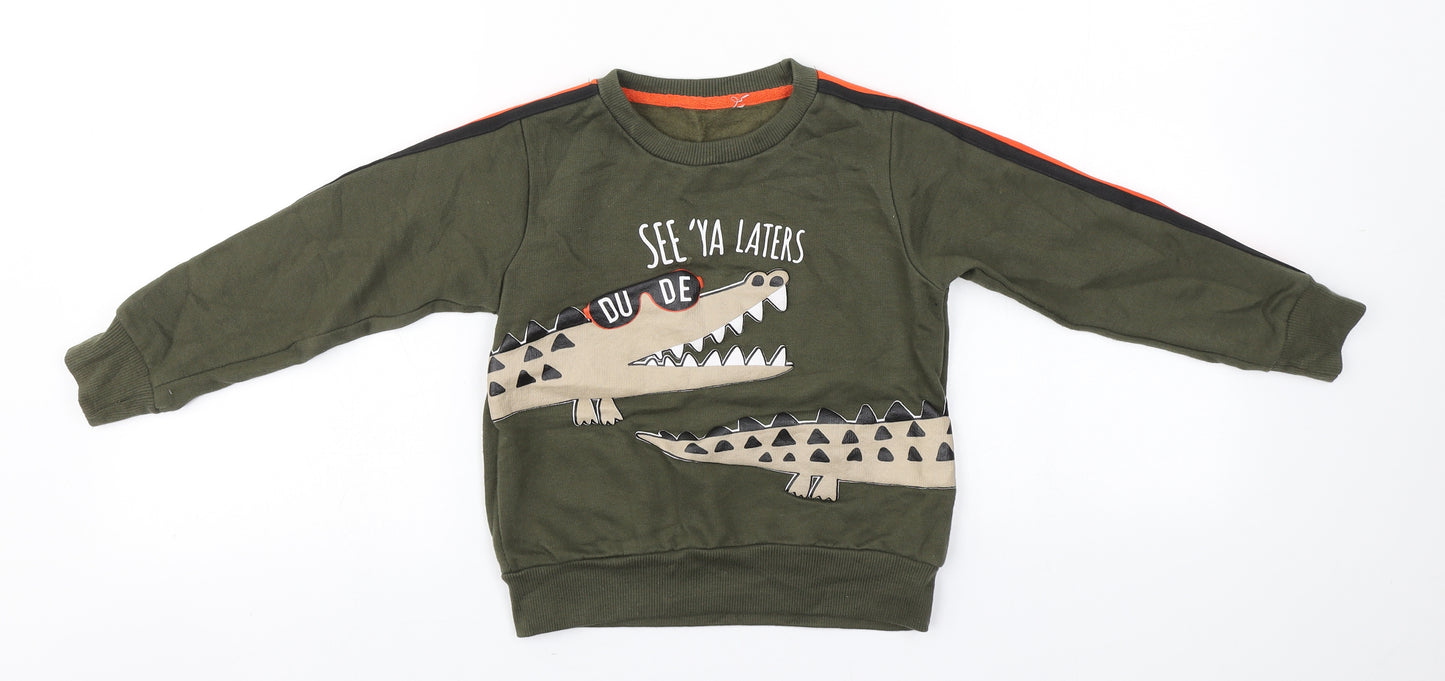 POP&Co Boys Green Roll Neck  Cotton Pullover Jumper Size 4-5 Years   - Alligator