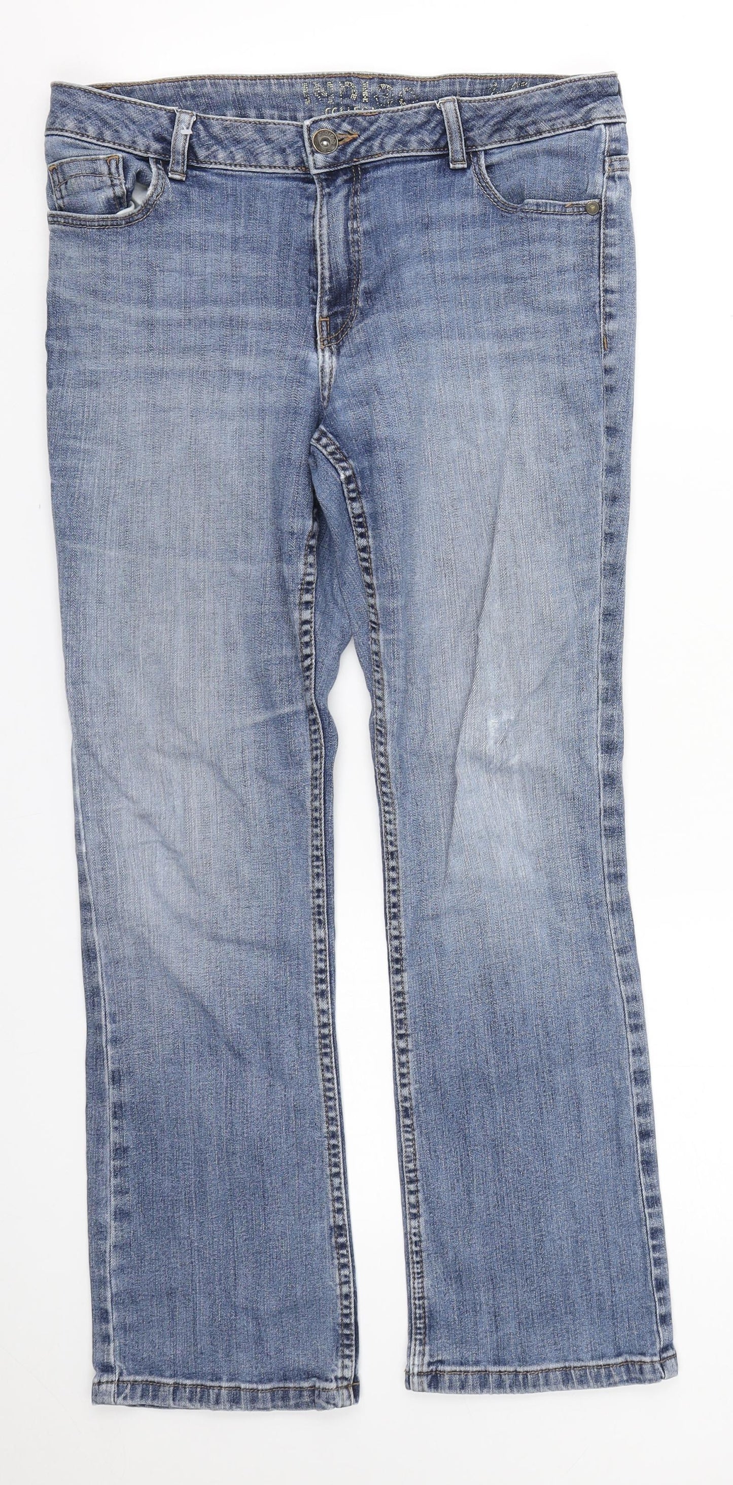 Marks and Spencer Womens Blue  Cotton Straight Jeans Size 12 L26 in Regular