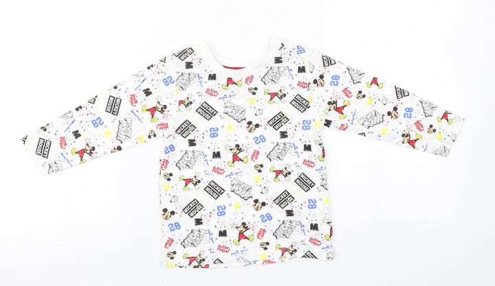 Disney Baby White Geometric Cotton Basic T-Shirt Size 12-18 Months Round Neck - Mickey Mouse