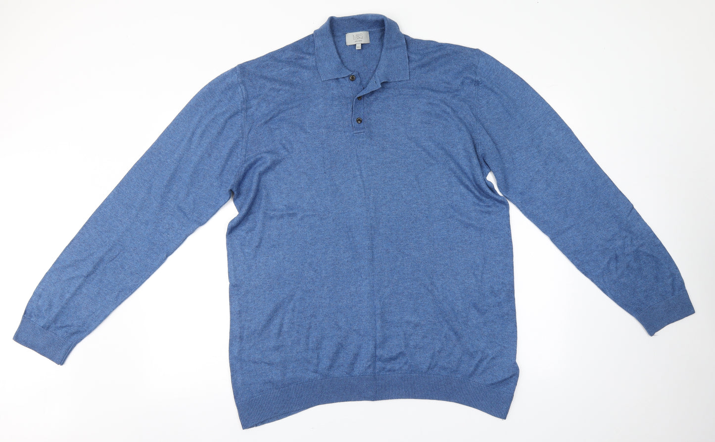 Marks and Spencer Mens Blue  Cotton  Polo Size 2XL Collared