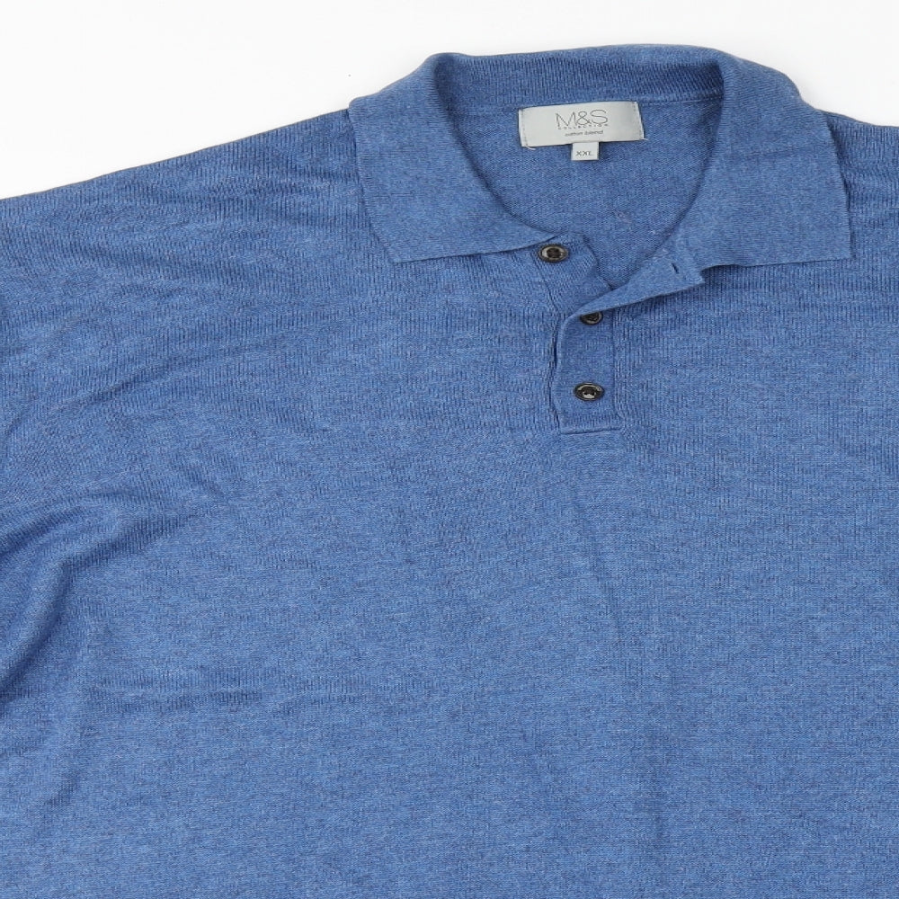 Marks and Spencer Mens Blue  Cotton  Polo Size 2XL Collared