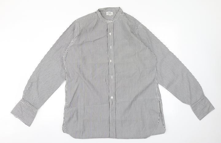 Preworn Mens White Striped Button-Up Size 16 Collared