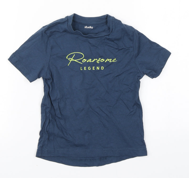Studio Girls Blue Cotton Basic T-Shirt Size 3-4 Years Round Neck - Roarsome, Legend