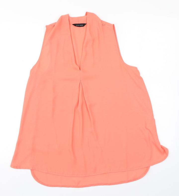 New Look Womens Pink  Polyester Basic Blouse Size 10 V-Neck