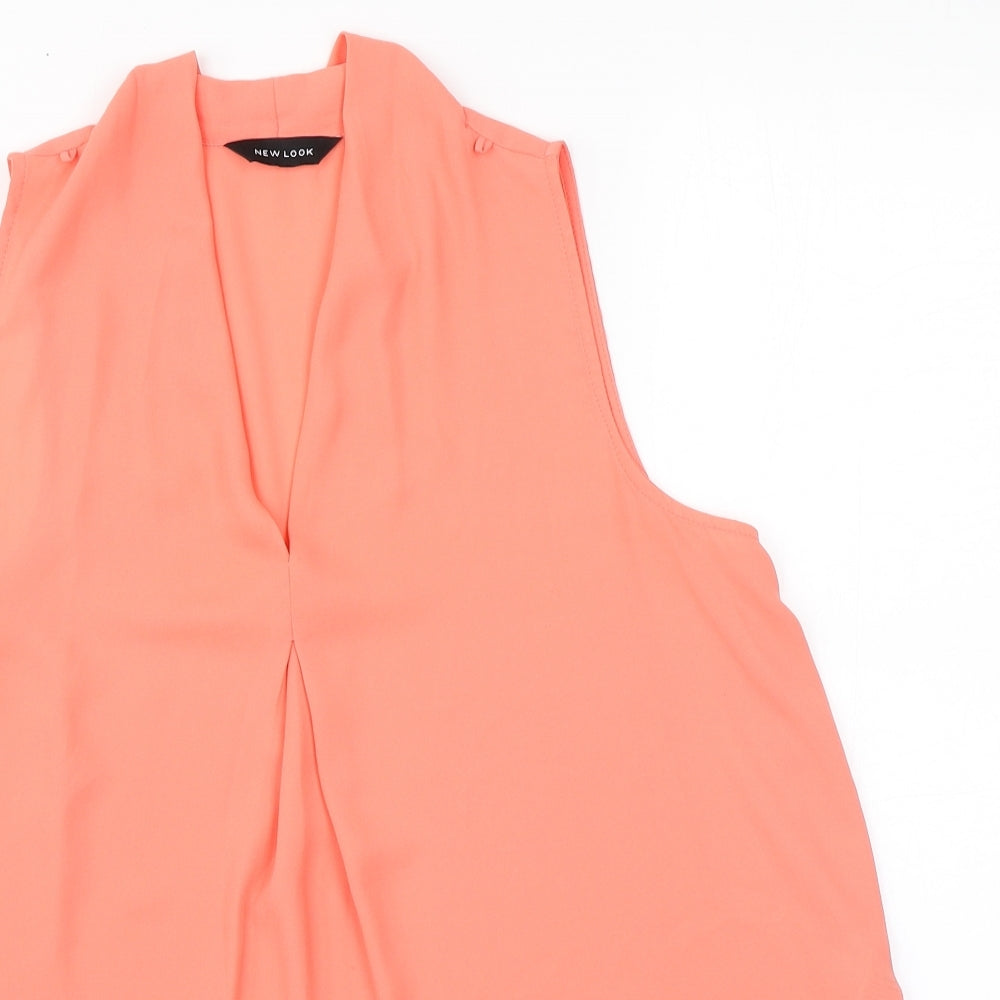 New Look Womens Pink  Polyester Basic Blouse Size 10 V-Neck