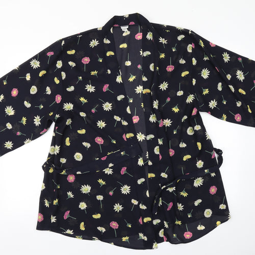 Knickerbox Womens Black Floral Polyester Basic Blouse One Size Round Neck
