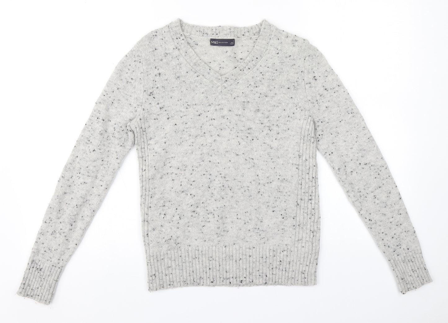 Marks and Spencer Womens Grey V-Neck  Wool Pullover Jumper Size 10