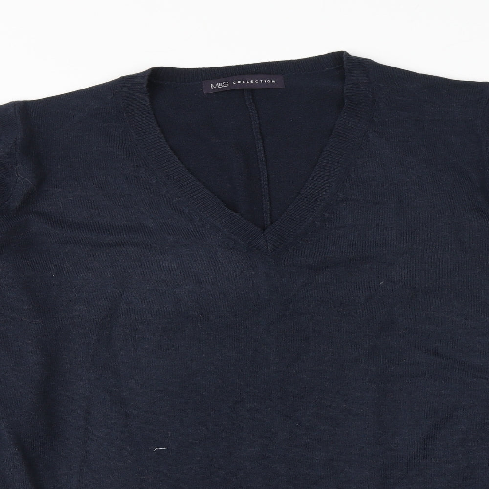 Marks and Spencer Mens Blue V-Neck  Acrylic Pullover Jumper Size L