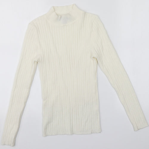 Primark Womens White High Neck   Pullover Jumper Size 6