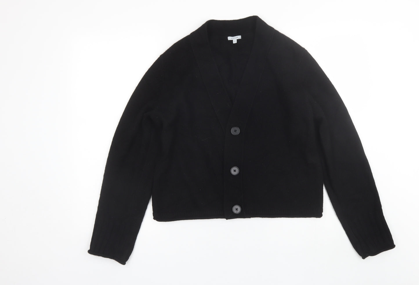 Jigsaw Womens Black V-Neck  Wool Cardigan Jumper Size L