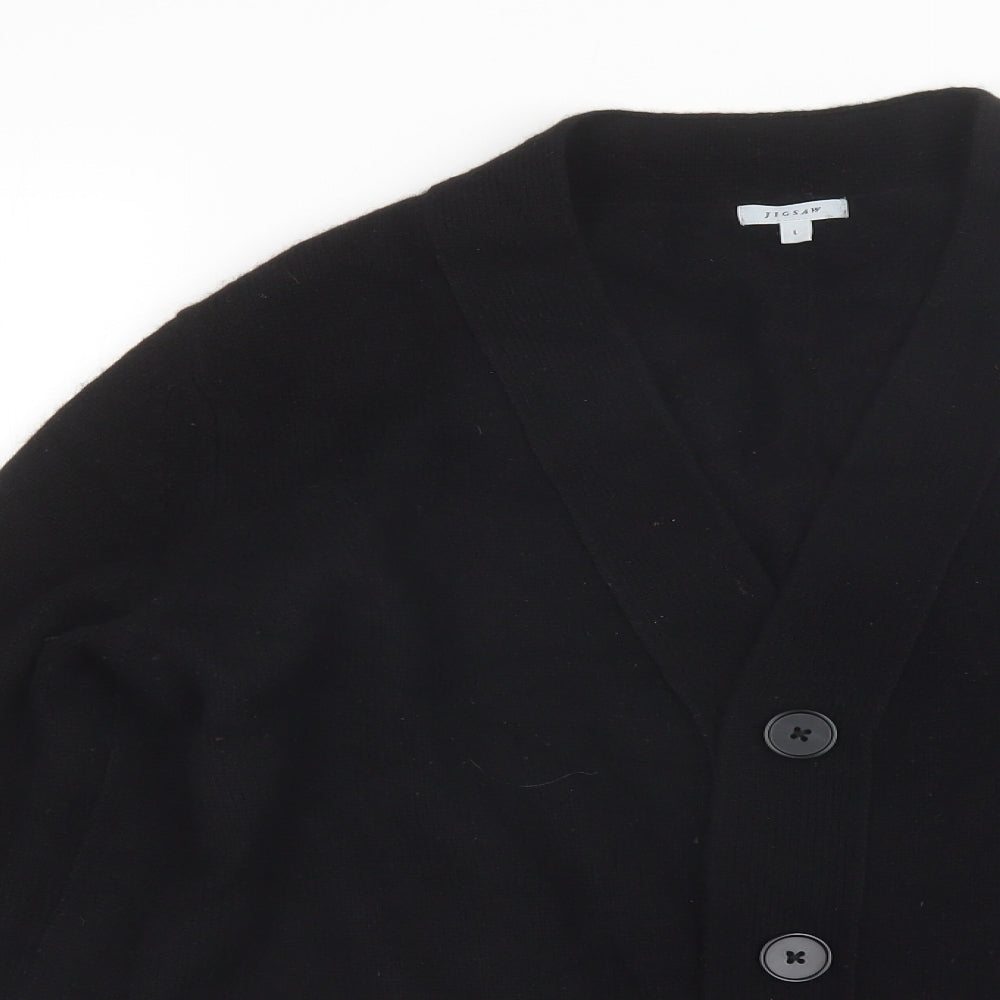 Jigsaw Womens Black V-Neck  Wool Cardigan Jumper Size L