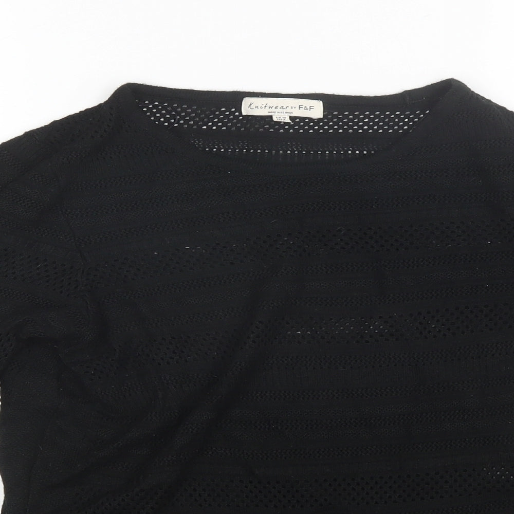 F&F Womens Black Round Neck  Viscose Pullover Jumper Size 10