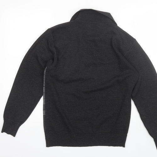 Clavel Mens Grey Collared Striped Acrylic Pullover Jumper Size M