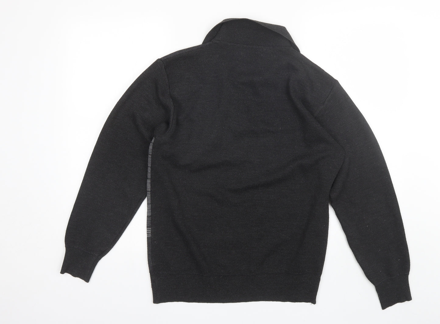 Clavel Mens Grey Collared Striped Acrylic Pullover Jumper Size M