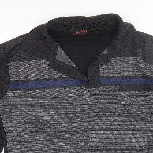 Clavel Mens Grey Collared Striped Acrylic Pullover Jumper Size M