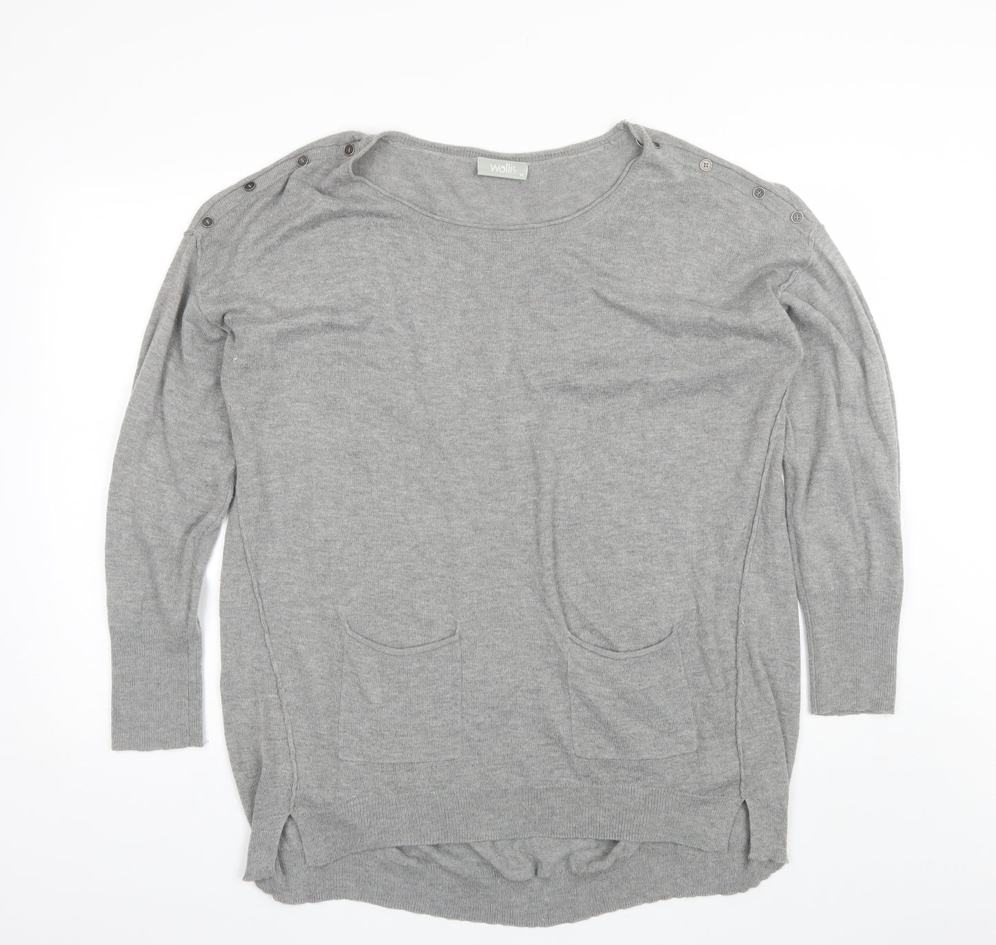 Walis Womens Grey Round Neck  Acrylic Pullover Jumper Size M