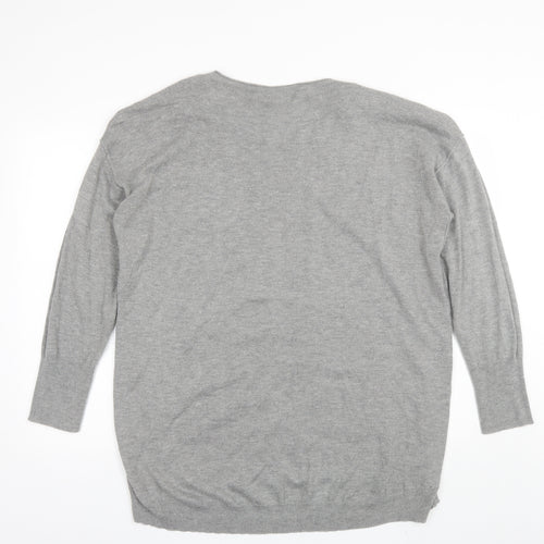 Walis Womens Grey Round Neck  Acrylic Pullover Jumper Size M