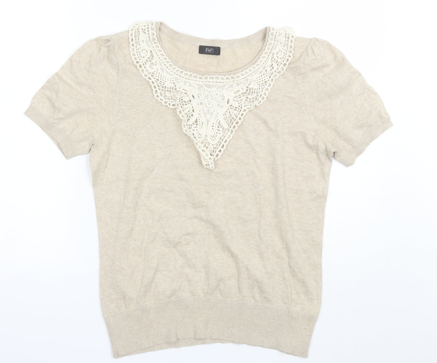 F&F Womens Beige  Cotton Basic Blouse Size 16 Round Neck