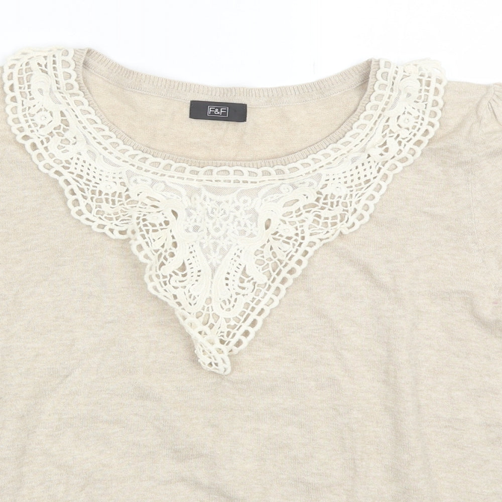 F&F Womens Beige  Cotton Basic Blouse Size 16 Round Neck
