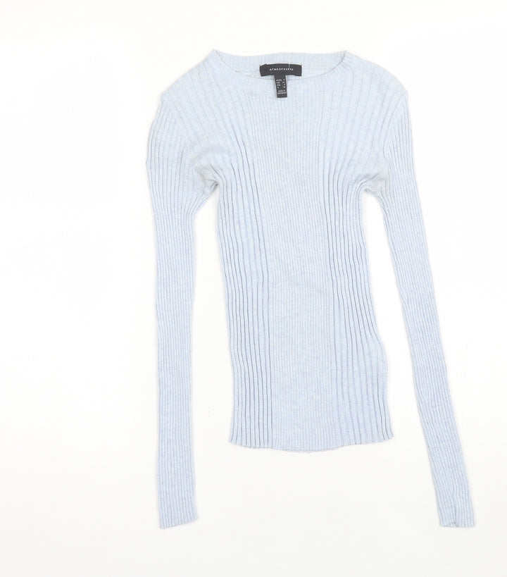 Atmosphere Womens Blue Round Neck  Nylon Pullover Jumper Size 6