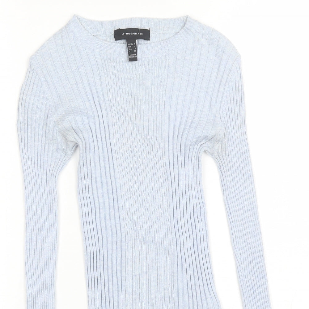 Atmosphere Womens Blue Round Neck  Nylon Pullover Jumper Size 6