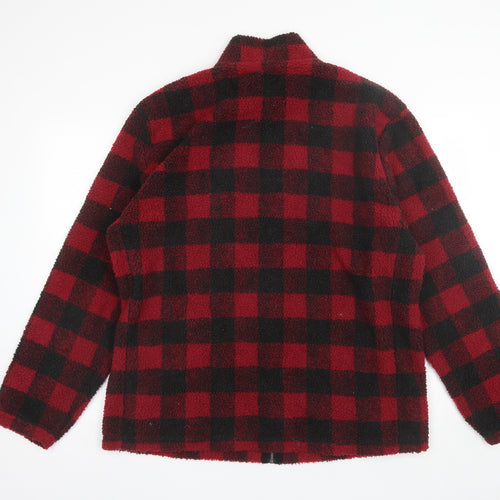 TU Mens Red Collared Plaid Polyester Full Zip Jumper Size L