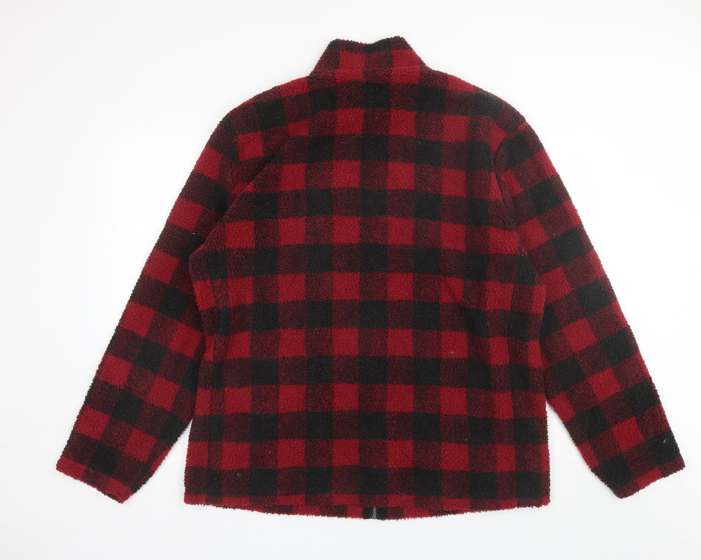 TU Mens Red Collared Plaid Polyester Full Zip Jumper Size L