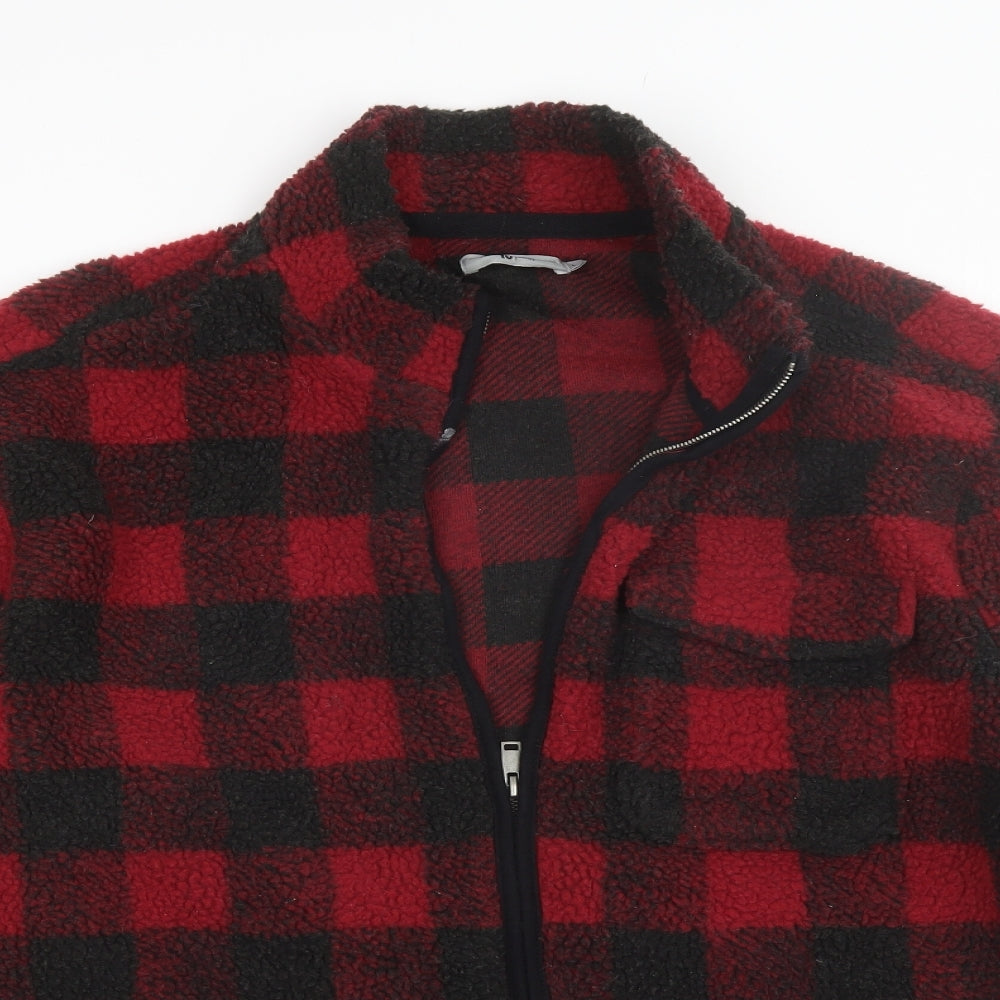 TU Mens Red Collared Plaid Polyester Full Zip Jumper Size L