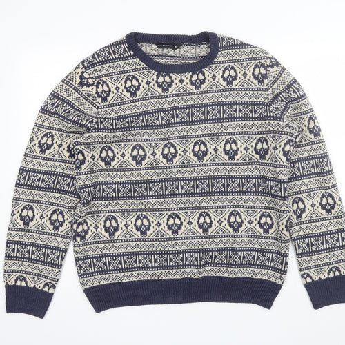 Cedar Wood State Mens Blue Round Neck Fair Isle Acrylic Pullover Jumper Size XL