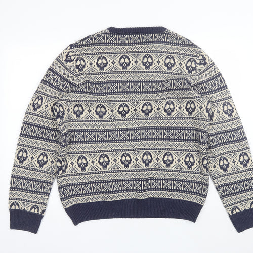 Cedar Wood State Mens Blue Round Neck Fair Isle Acrylic Pullover Jumper Size XL