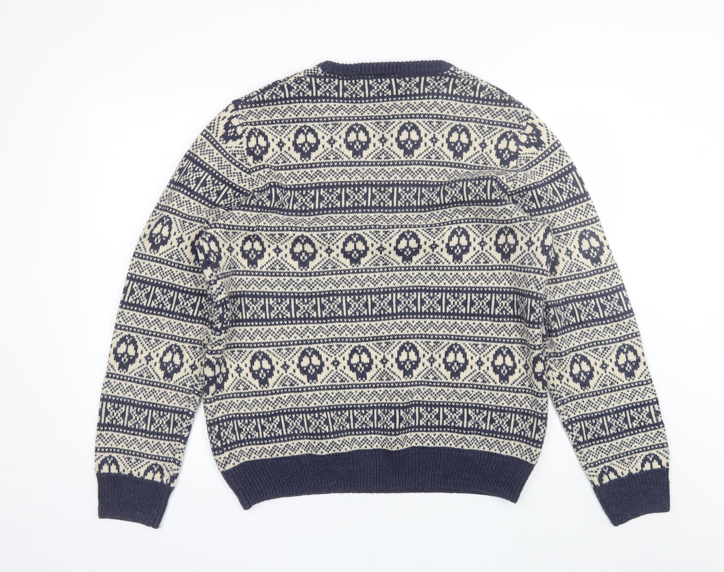 Cedar Wood State Mens Blue Round Neck Fair Isle Acrylic Pullover Jumper Size XL