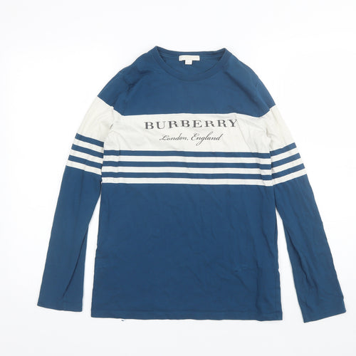 Burberry Girls Blue Striped Cotton Basic T-Shirt Size 14 Years Round Neck