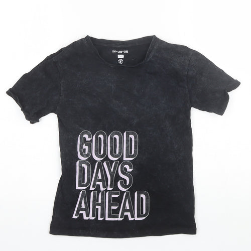 F&F Girls Black  Cotton Basic T-Shirt Size 6-7 Years Round Neck