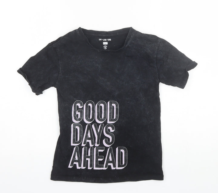 F&F Girls Black  Cotton Basic T-Shirt Size 6-7 Years Round Neck