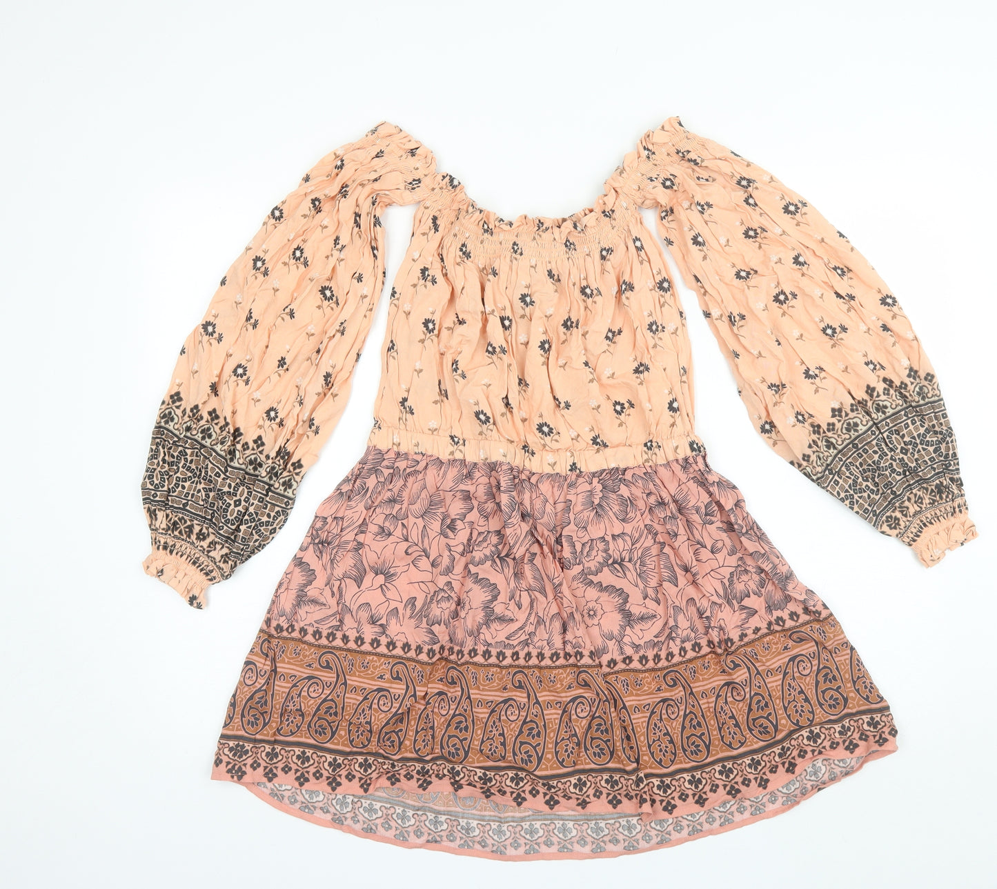 Spell Womens Orange Floral Rayon Shift  Size S  Off the Shoulder