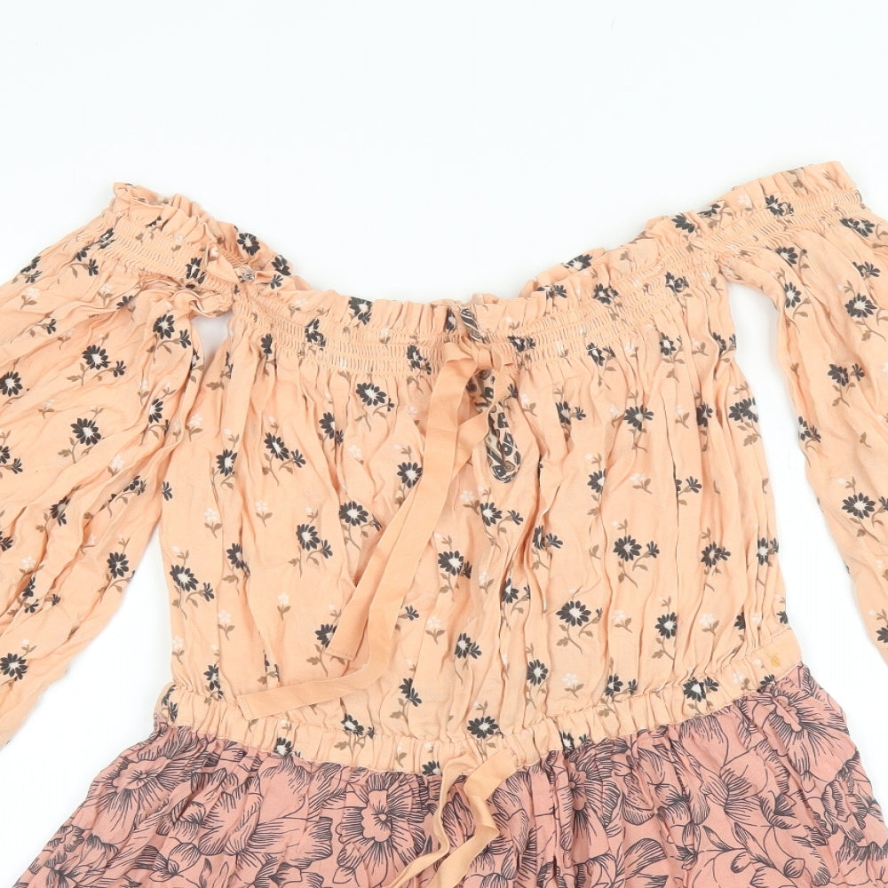 Spell Womens Orange Floral Rayon Shift  Size S  Off the Shoulder