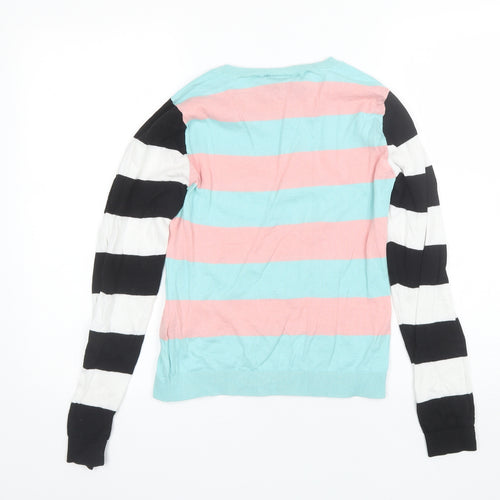 MONKL Womens Blue Round Neck Striped Cotton Pullover Jumper Size S