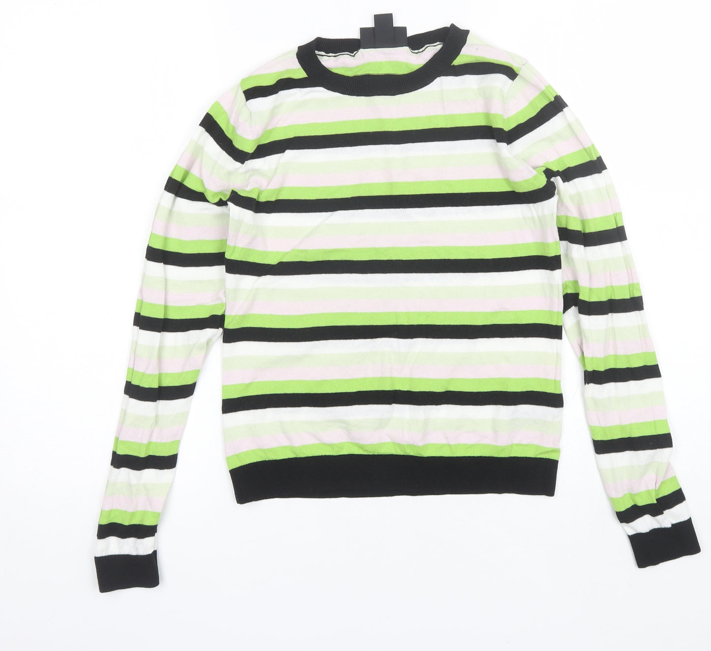 MONKL Womens Green Round Neck Striped Cotton Pullover Jumper Size S