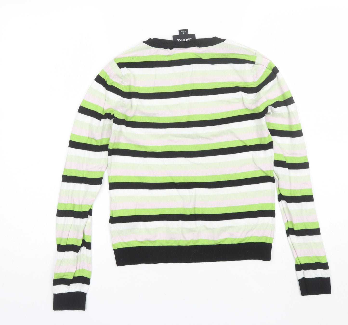 MONKL Womens Green Round Neck Striped Cotton Pullover Jumper Size S