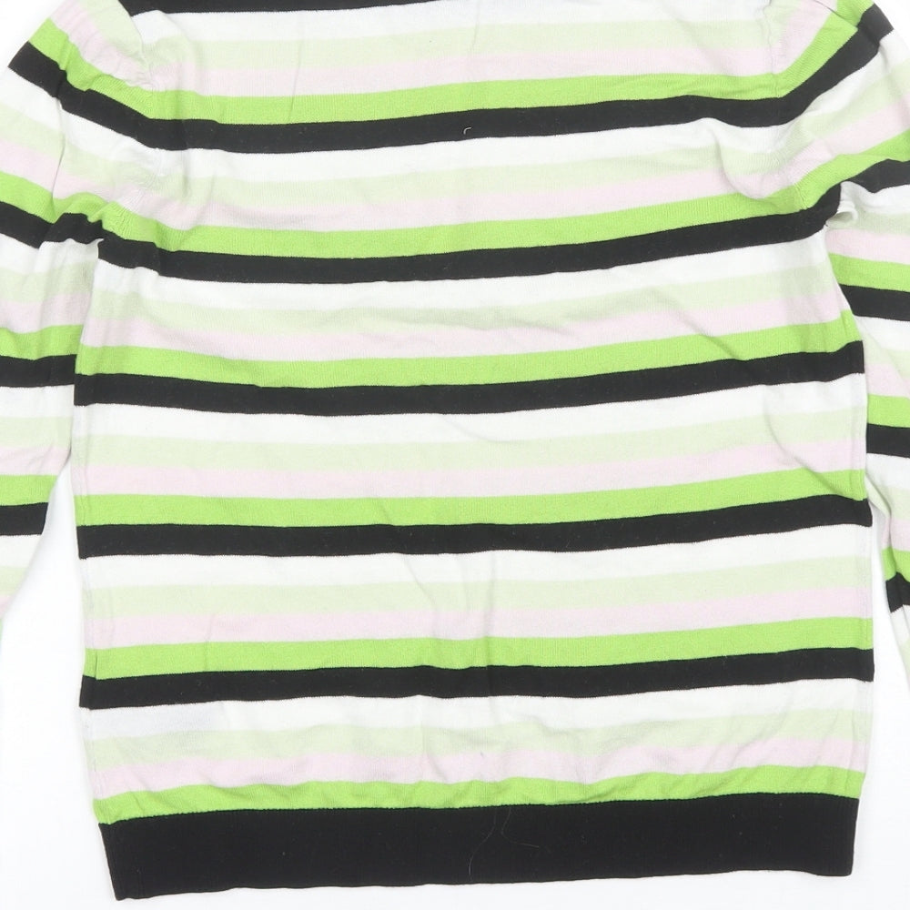 MONKL Womens Green Round Neck Striped Cotton Pullover Jumper Size S