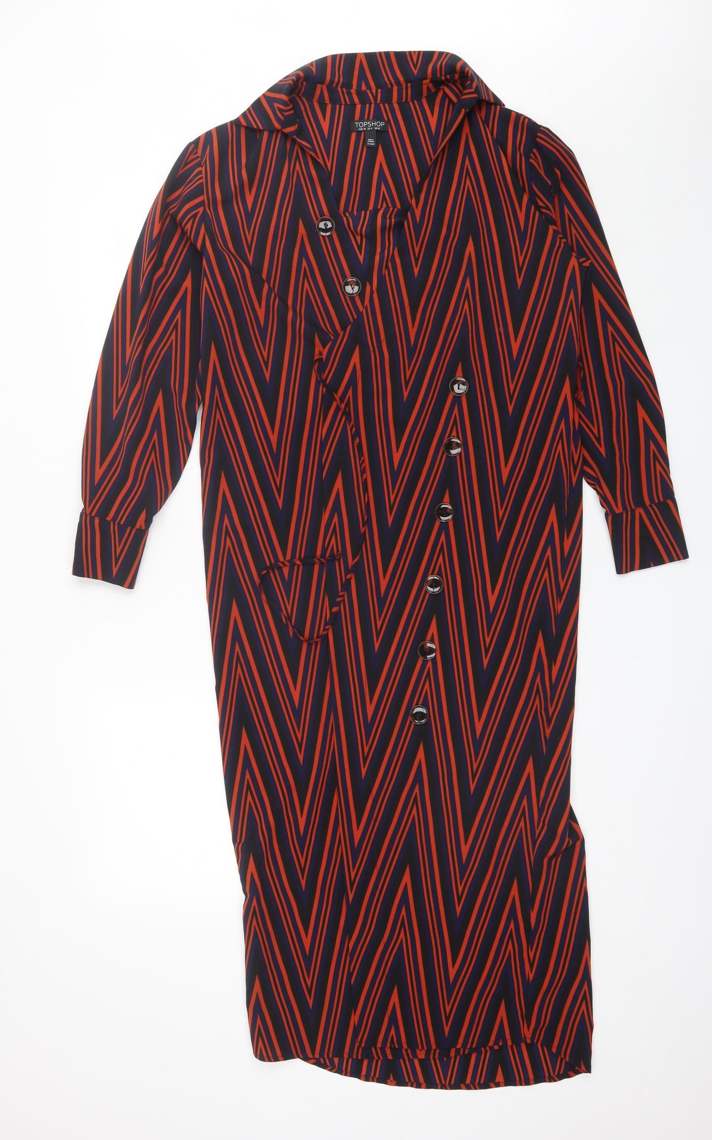 Topshop Womens Orange Striped Polyester Wrap Dress  Size 8  Collared