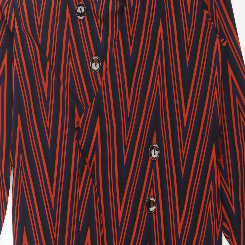 Topshop Womens Orange Striped Polyester Wrap Dress  Size 8  Collared
