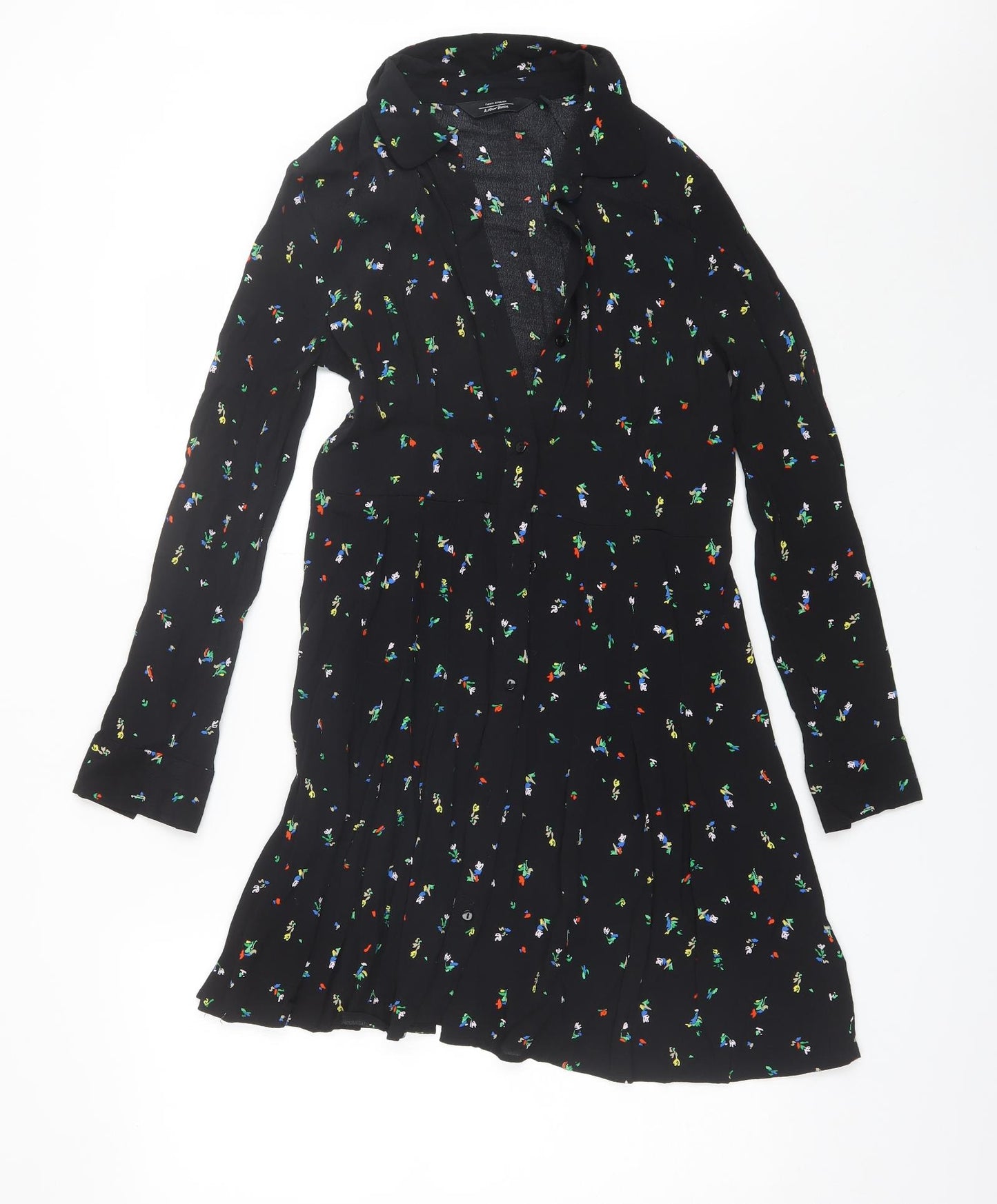 Paris Atelier Womens Black Floral Viscose Shift  Size 8  Collared